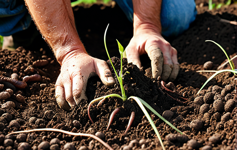 유기농업관리사와 지속 가능 경영 - Healthy Soil**
"Close-up of rich, dark soil with visible earthworms and plant roots, demonstrating ...