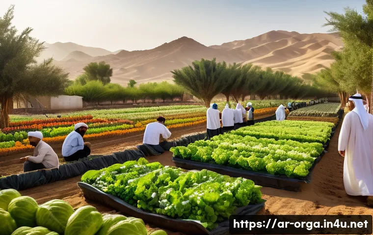 유기농업관리사 자격증의 응시 자격 - "A vibrant and diverse community gathering at a thriving organic farm under the warm glow of the Ara...