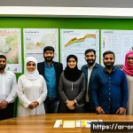 유기농업관리사 자격증 공부 커뮤니티 활용 - A vibrant and diverse study group of Arabic-speaking organic farming specialists, gathered around a ...