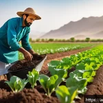 유기농업관리사와 생태 농업의 상관관계 - A vibrant organic farm scene in a Middle Eastern setting, showcasing lush, healthy soil rich with or...